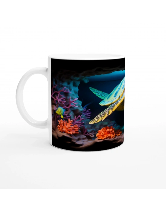 Mercan Mağarasında Yüzen Deniz Kaplumbağası Kupa Bardak