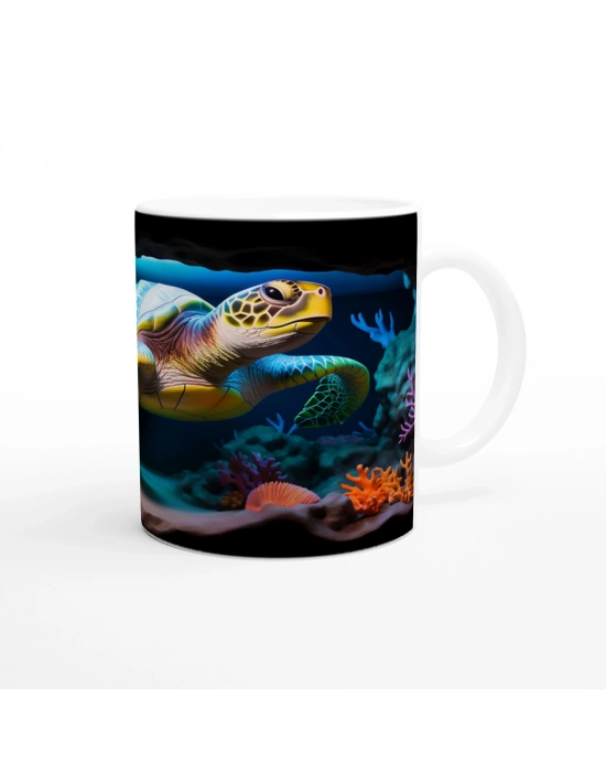 Mercan Mağarasında Yüzen Deniz Kaplumbağası Kupa Bardak