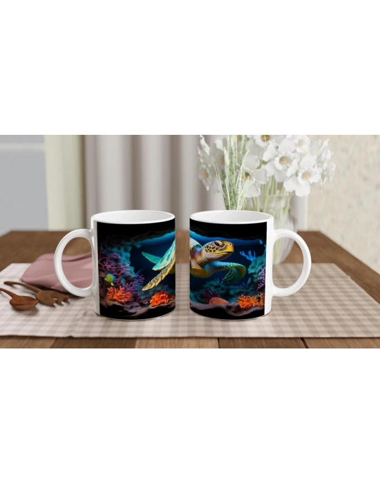 Mercan Mağarasında Yüzen Deniz Kaplumbağası Kupa Bardak