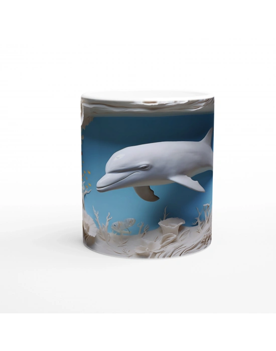 Mercan Ormanında Yüzen Yunus Temalı Su Altı Kupa Bardak