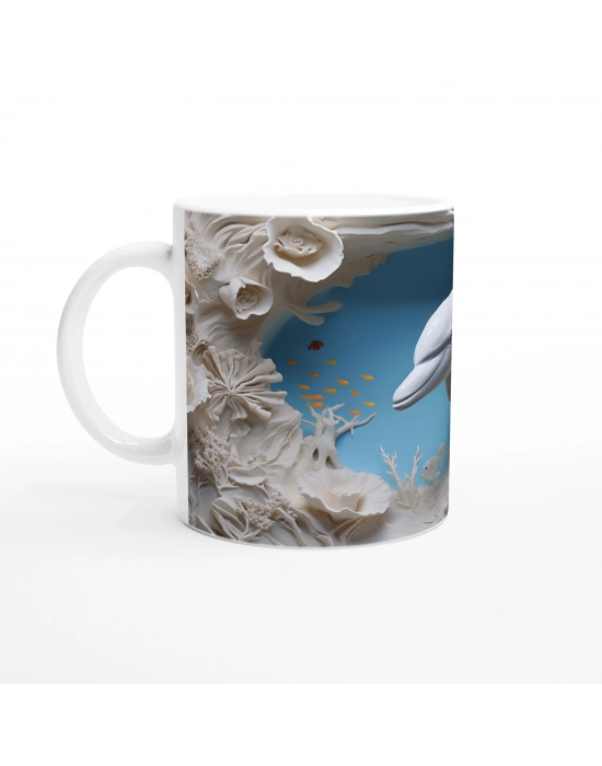 Mercan Ormanında Yüzen Yunus Temalı Su Altı Kupa Bardak