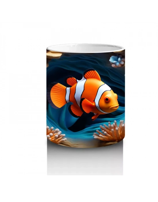 Mercan Resifinde Yüzen Neşeli Palyaço Balığı – Baskılı Kahve Kupası