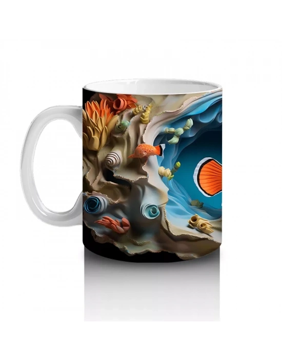 Mercan Resifinde Yüzen Palyaço Balığı Desenli Kupa Bardak