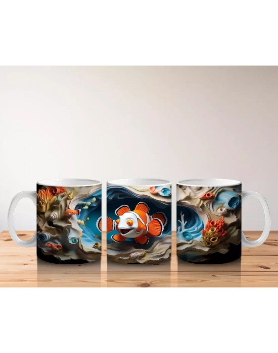 Mercan Resifinde Yüzen Palyaço Balığı Desenli Kupa Bardak