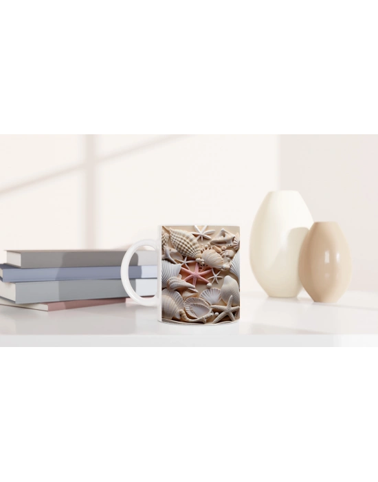 Mercan ve Deniz Yıldızı Motifli Su Altı Temalı Kupa Bardak