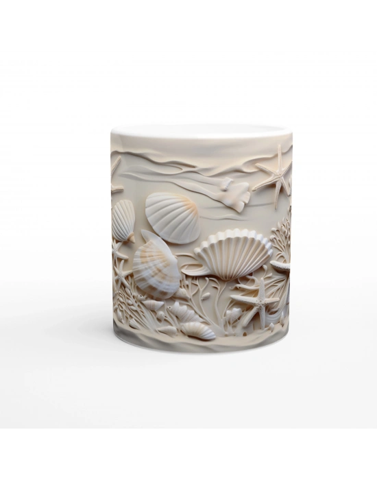 Mercanlar Arasında Deniz Kabuğu ve Yıldızlı Su Altı Temalı Kupa Bardak