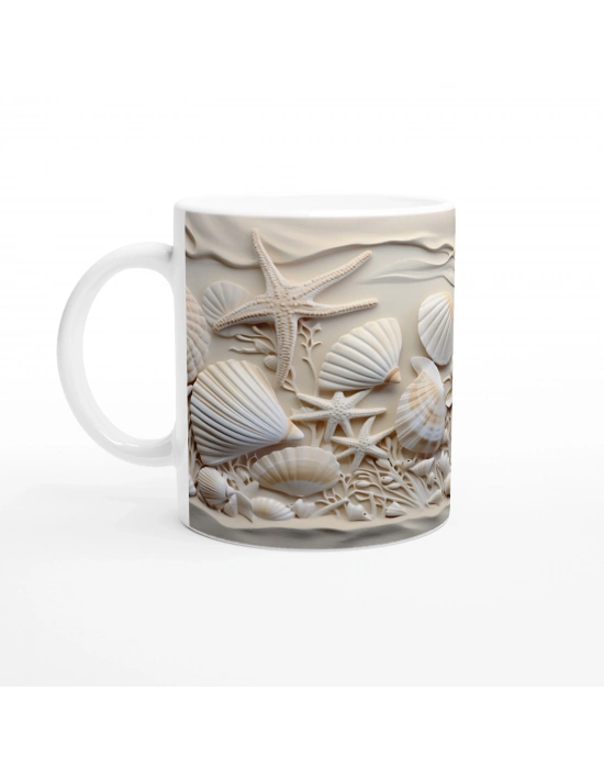 Mercanlar Arasında Deniz Kabuğu ve Yıldızlı Su Altı Temalı Kupa Bardak