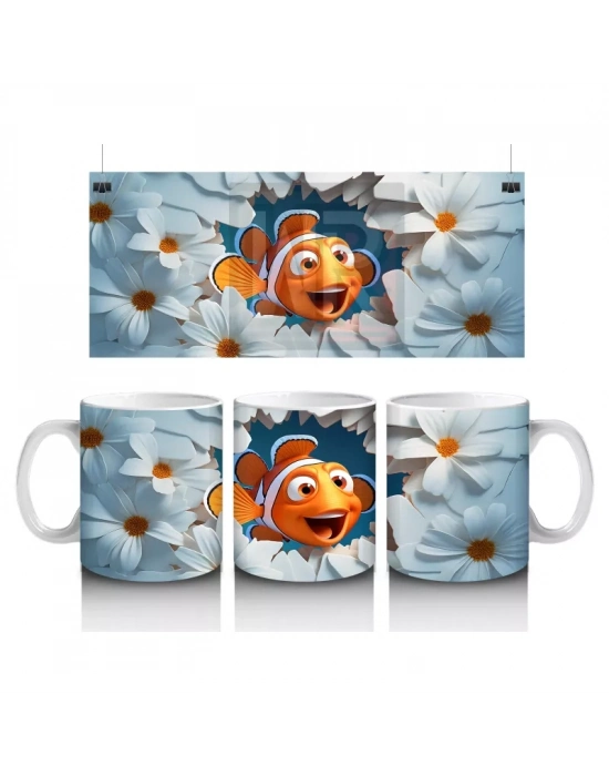 Mercanlar Arasında Neşeyle Yüzen Palyaço Balığı – Baskılı Kahve Kupası