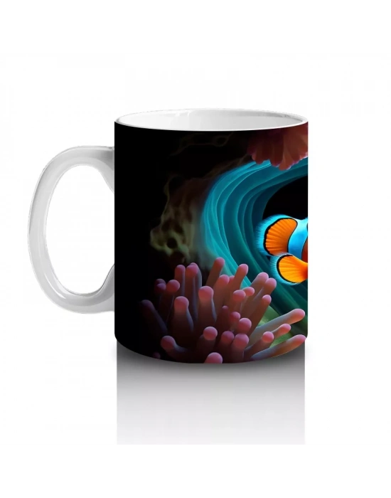 Mercanlar Arasında Renkli Palyaço Balıkları – Baskılı Kahve Kupası