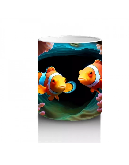 Mercanlar Arasında Renkli Palyaço Balıkları – Baskılı Kahve Kupası