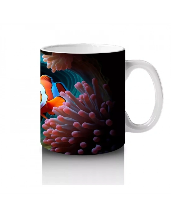 Mercanlar Arasında Renkli Palyaço Balıkları – Baskılı Kahve Kupası