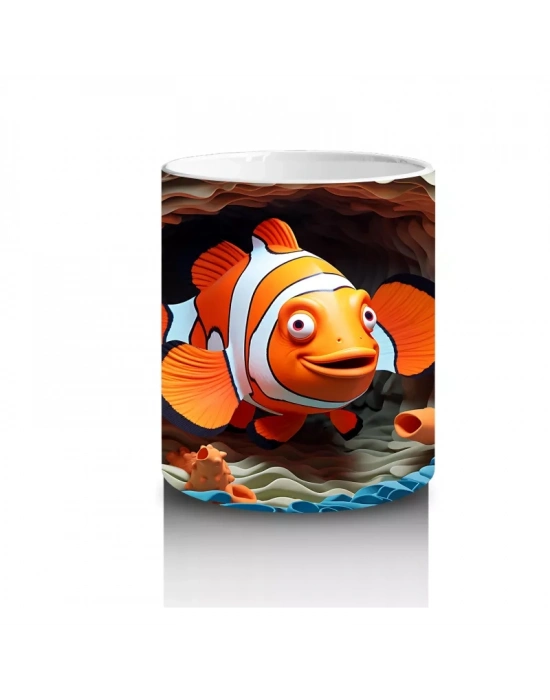 Mercanlar Arasında Yüzen Neşeli Palyaço Balığı – Baskılı Kahve Kupası