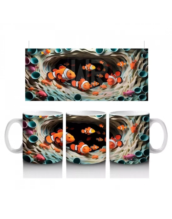 Mercanlar Arasında Yüzen Palyaço Balığı – Baskılı Kahve Kupası