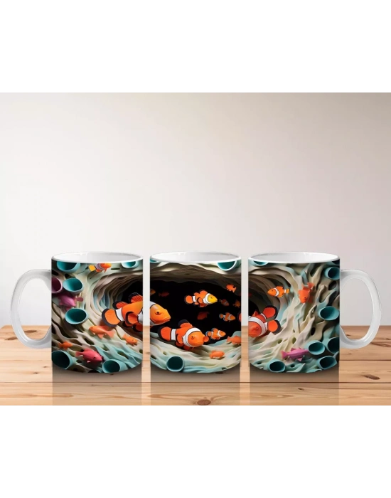 Mercanlar Arasında Yüzen Palyaço Balığı – Baskılı Kahve Kupası