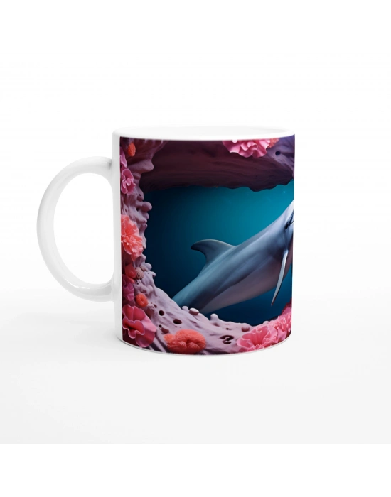 Mercanlar Arasında Yüzen Yunus Su Altı Temalı Kupa Bardak