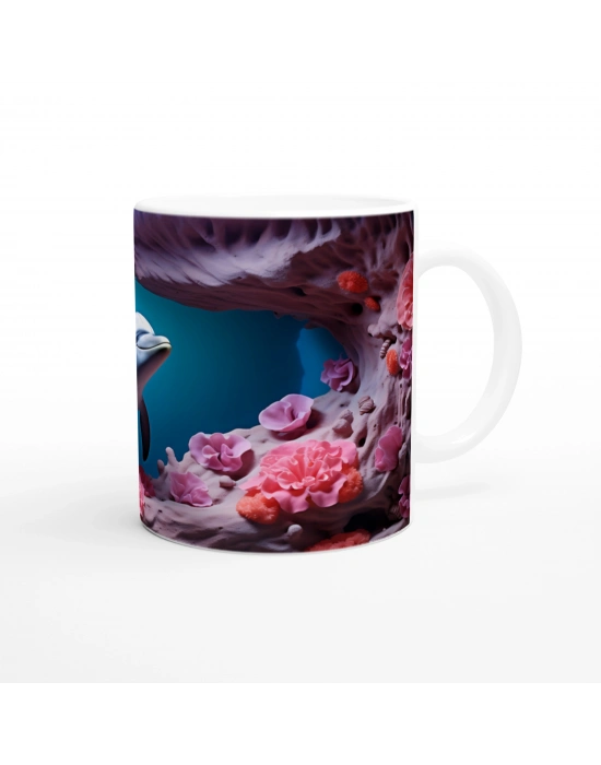 Mercanlar Arasında Yüzen Yunus Su Altı Temalı Kupa Bardak