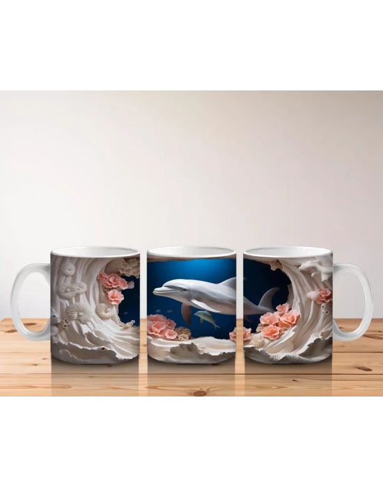 Mercanlar Arasında Yüzen Zarif Yunus – Baskılı Kahve Kupası