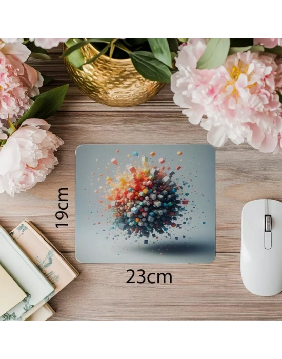 Merkezden Dağılan Renkli Küp Mousepad - 19x23 cm 2 mm Dikdörtgen İthal Baskılı Mouse Pad