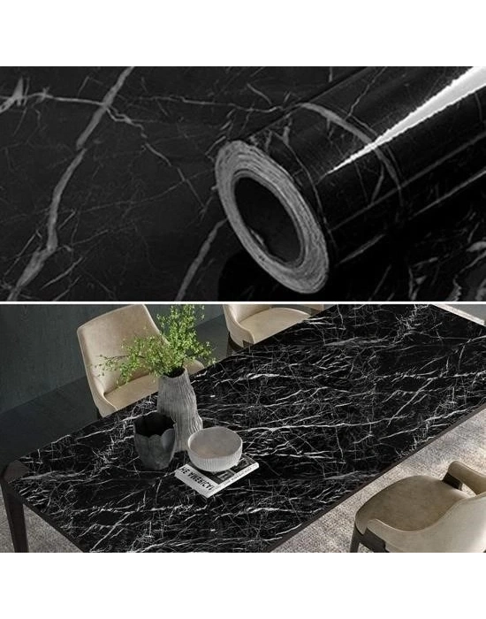 ®  Mermer Desenli Masa Tezgah Mutfak Su Geçirmez Yapışkanlı Folyo Sticker Siyah 5x0,6m