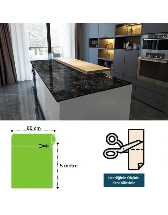 ®  Mermer Desenli Masa Tezgah Mutfak Su Geçirmez Yapışkanlı Folyo Sticker Siyah 5x0,6m