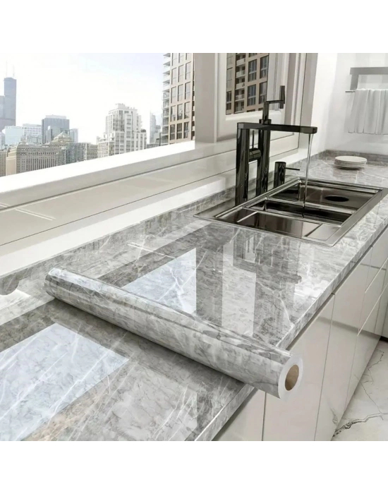 ®  Mermer Desenli Sticker Folyo Atina Grisi 60CM*5MT