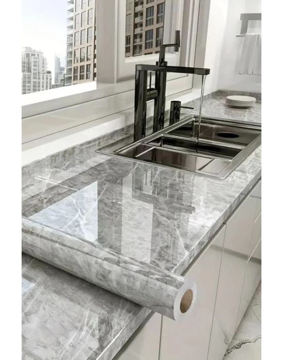 ®  Mermer Desenli Sticker Folyo Atina Grisi 60CM*5MT