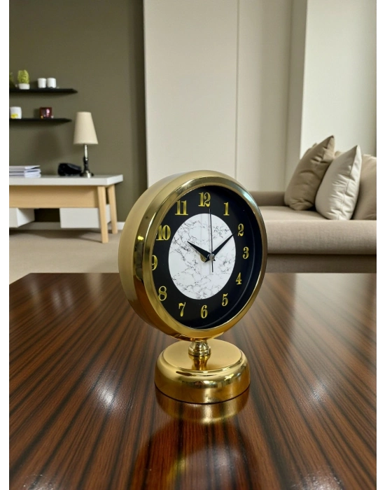 ® Mermer Işıltısı Gold 25 x 20 Cm Metal Masa Saati