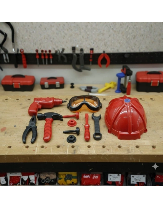 Meslek Setleri - Baretli Tamir Seti 11 Parça - Kırmızı