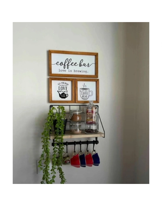 Metal Askılıklı Kahve Köşesi Rafı