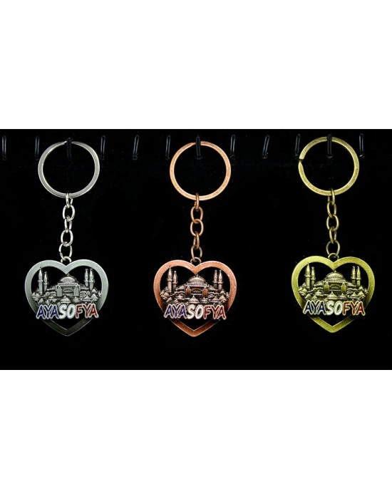 Metal Ayasofya Anahtarlık Kalp Tasarımlı