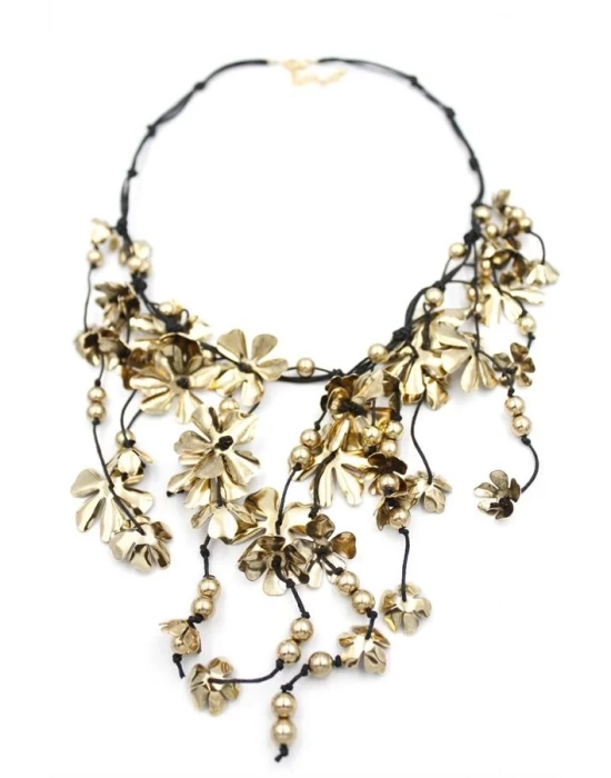 Metal Çiçek Kolye - Altın