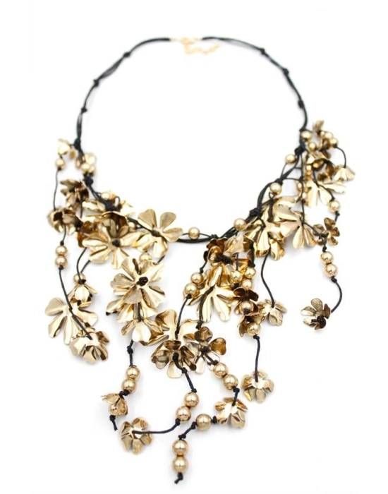 Metal Çiçek Kolye - Altın