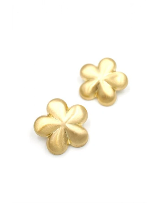 Metal Çiçek Küpe - Altın