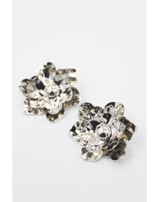 Metal Çiçek Küpe - Gümüş