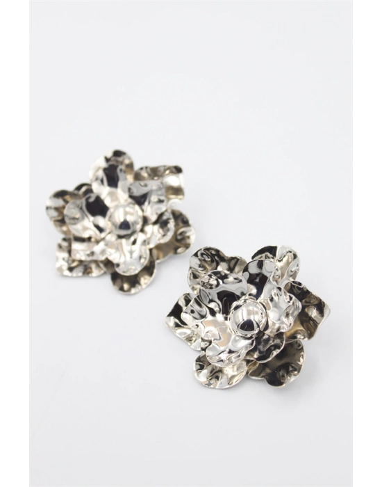 Metal Çiçek Küpe - Gümüş