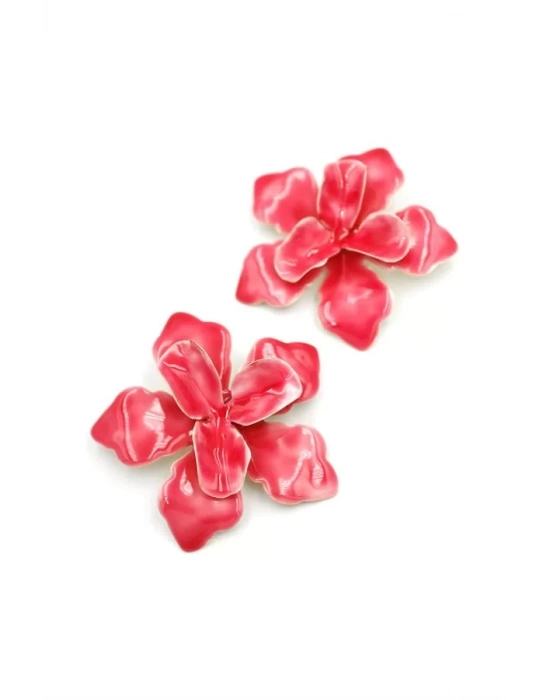 Metal Çiçek Küpe - Pembe