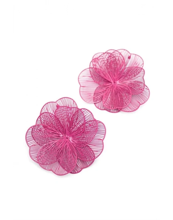 Metal Çiçek Küpe - Pembe