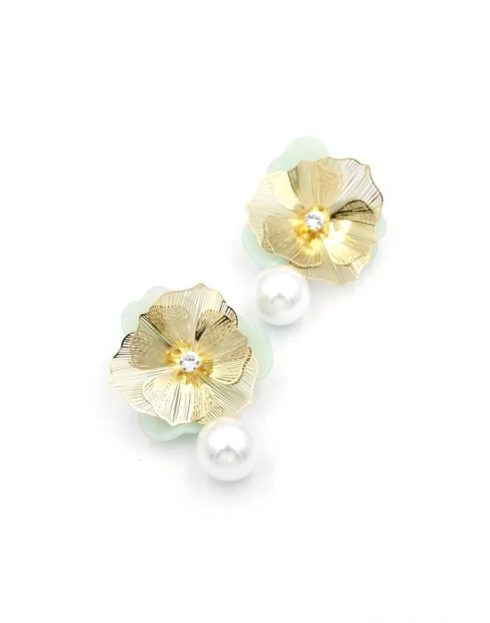 Metal Çiçek Küpe - Yeşil