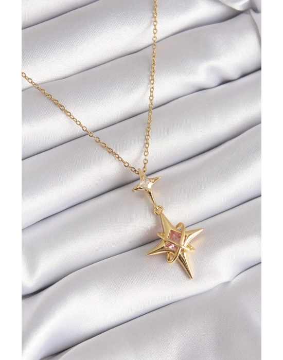 316L Çelik Gold Renk Zirkon Taşlı Kutup Yıldızı Model Kadın Kolye