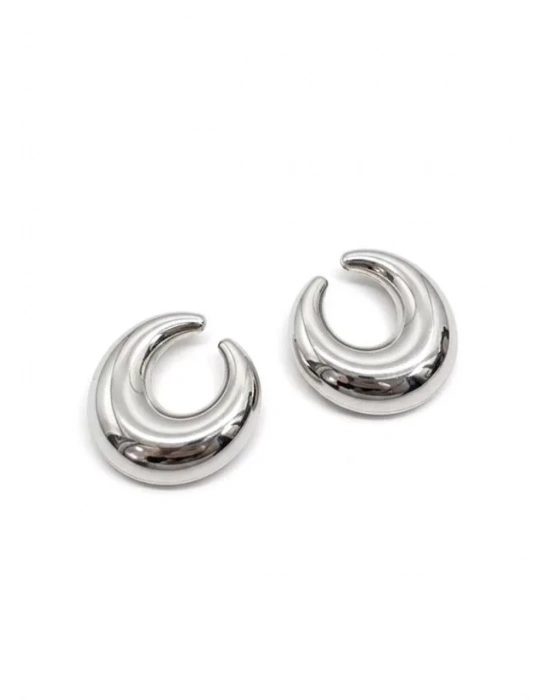 Metal Hilal Küpe - Gümüş