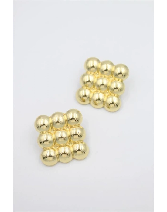 Metal Kare Küpe - Altın