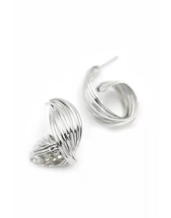 Metal Kıvrımlı Küpe - Gümüş