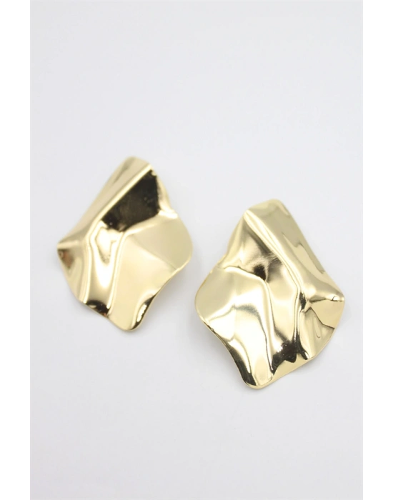 Metal Plaka Küpe - Altın