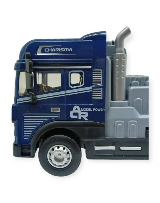 Metal Tır 1:24 - Sesli Işıklı Taşıyıcı Dorseli Tır 30 cm - Lacivert