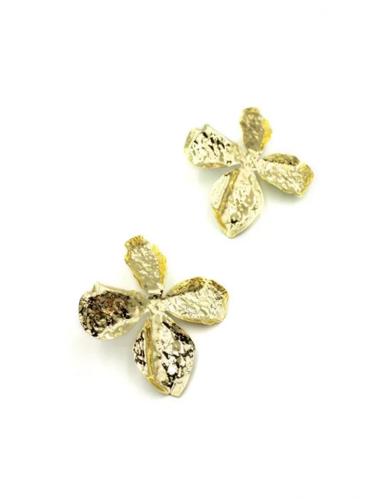 Metal Yaprak Küpe - Altın