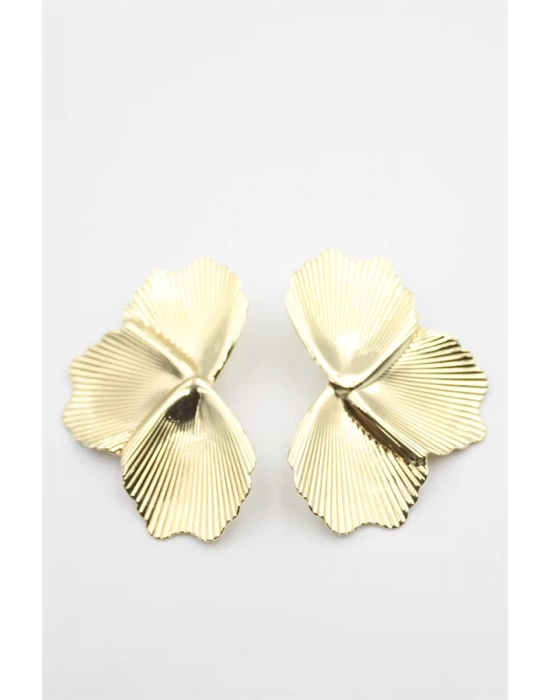 Metal Yaprak Küpe - Altın