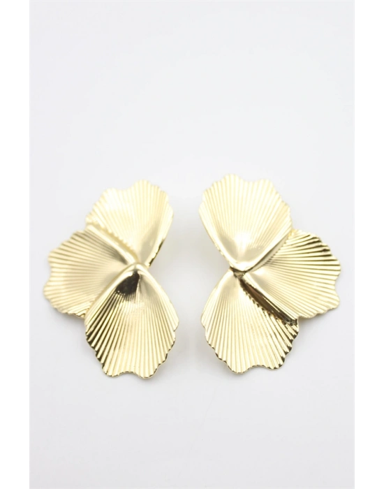 Metal Yaprak Küpe - Altın