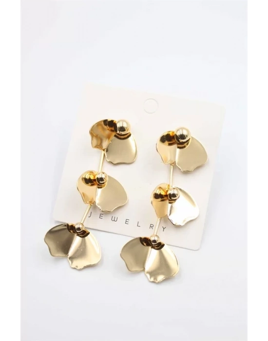 Metal Yaprak Küpe - Altın