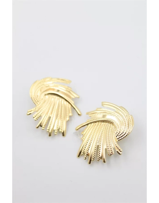 Metal Yaprak Küpe - Altın