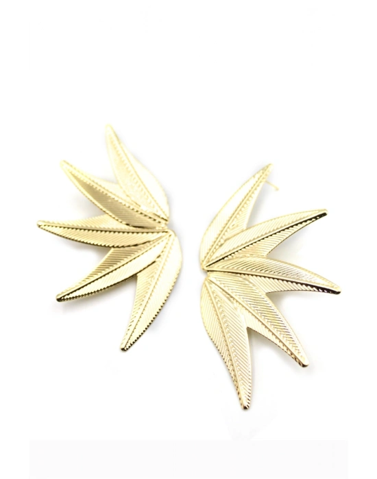 Metal Yaprak Küpe - Altın